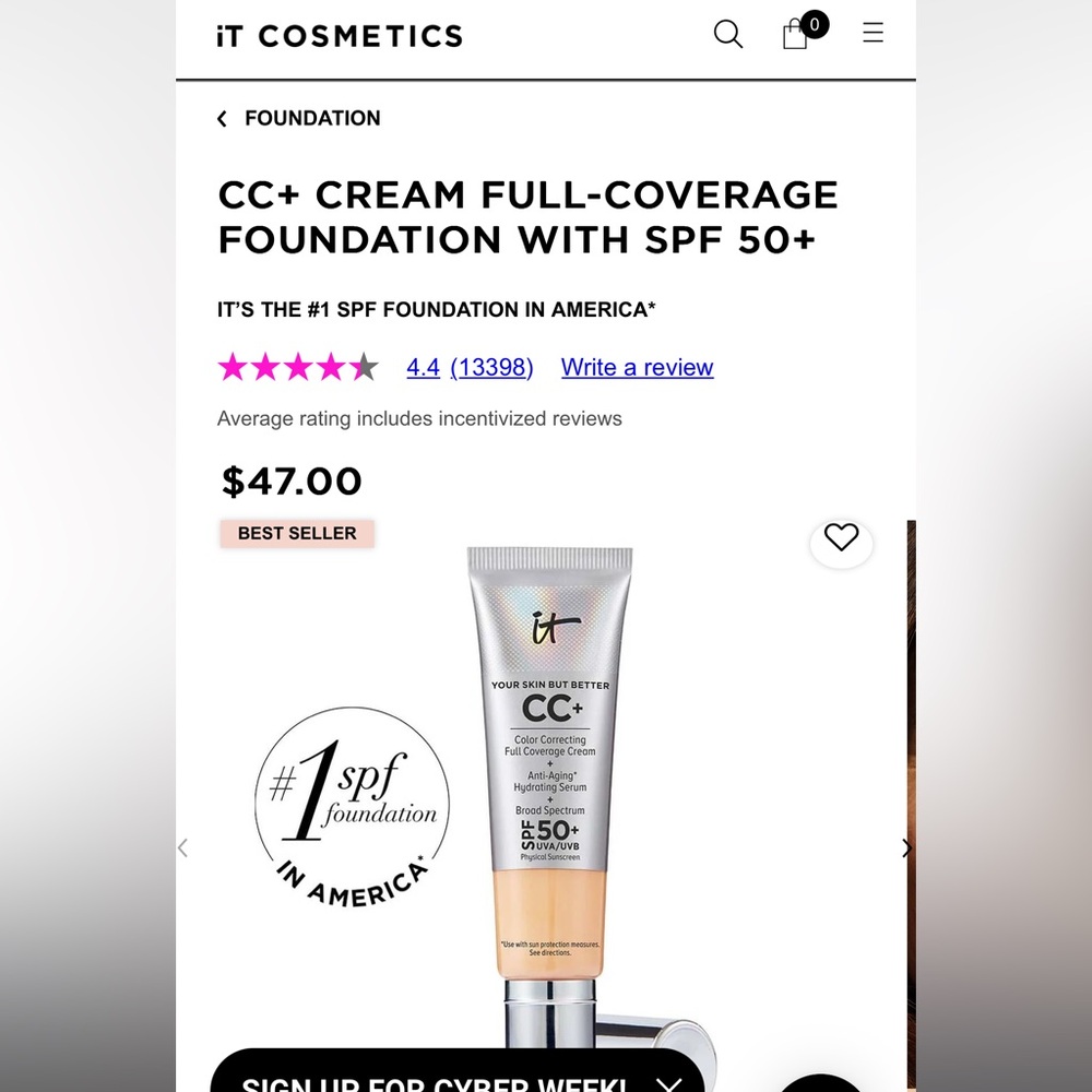 It cosmetics cc illumination Full coverage Color correcting cream SPF 50